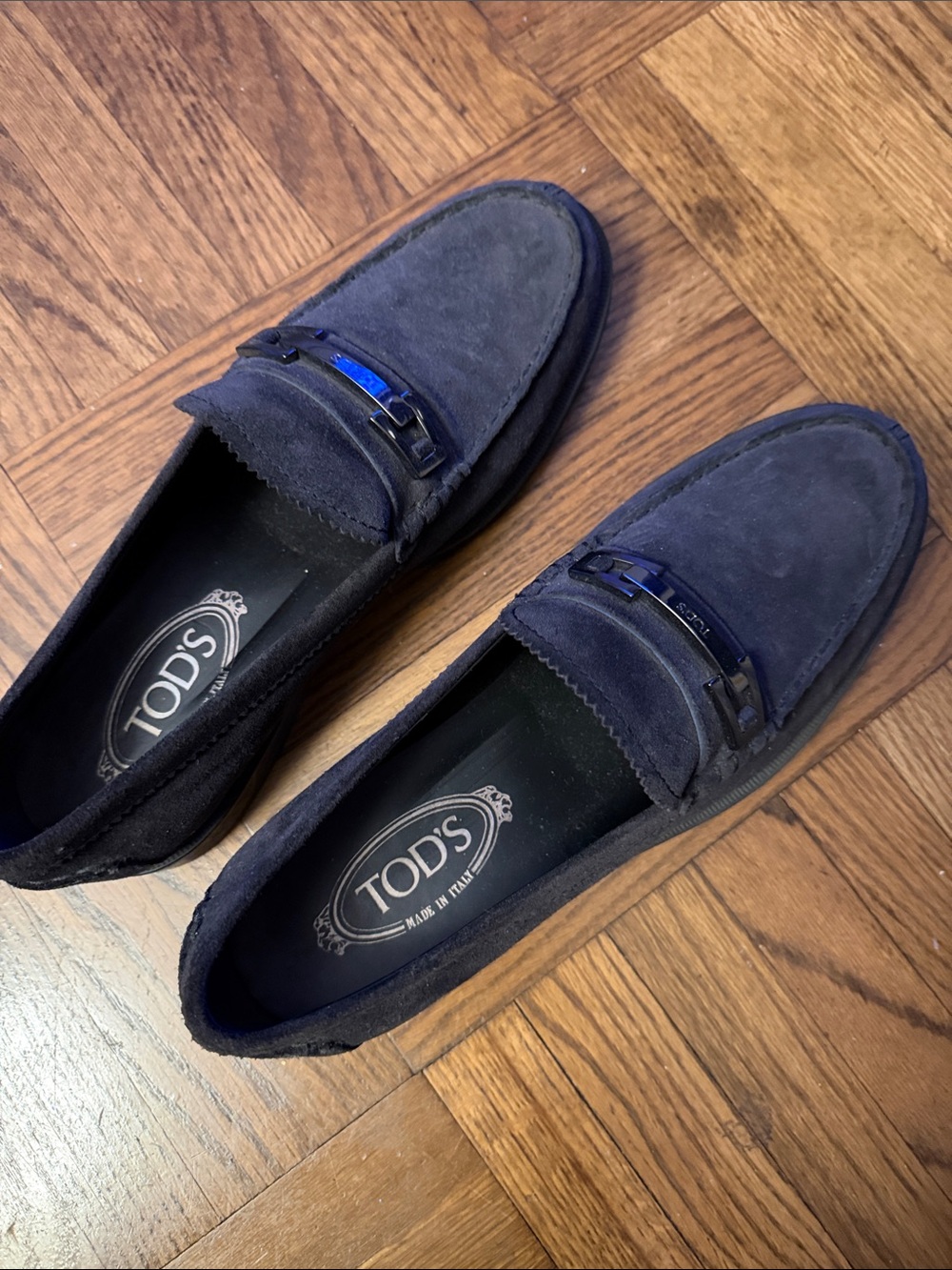 Tod's Navy Suede Bit-Detail Loafers